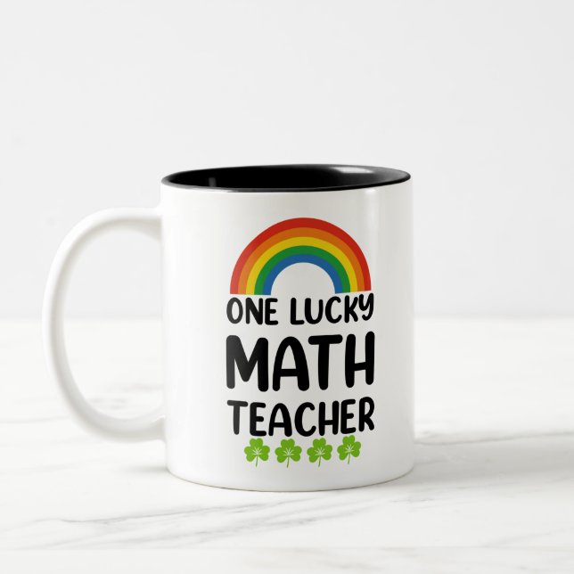 One Lucky Math Teacher St. Patrick's Day Two-Tone Coffee Mug (Left)