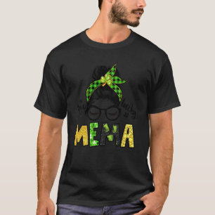 One Lucky Mema Messy Bun Leopard St Patrick's Day T-Shirt