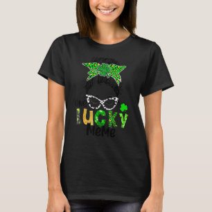 One Lucky Meme Messy Bun Mom Shamrock St Patrick's T-Shirt