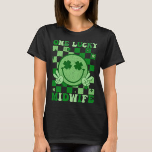 One Lucky Midwife Groovy Smile St Patricks Day Mid T-Shirt