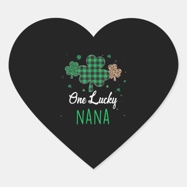 One Lucky Nana Leopard Plaid Shamrock Patrick's Da Heart Sticker (Front)