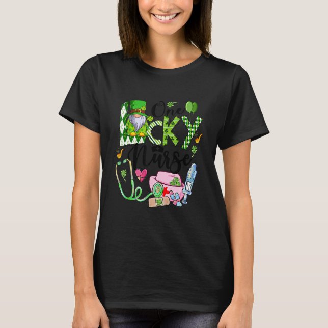 One Lucky Nurse Cute Gnome Shamrock St Patricks Da T-Shirt (Front)