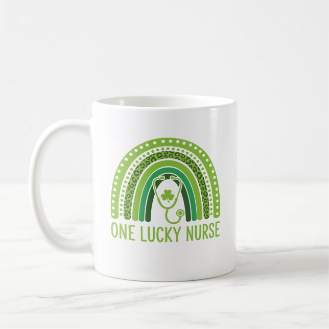One Lucky Nurse Scrub RN ICU ER St Patricks Day Coffee Mug (Left)