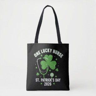 One Lucky Nurse St. Patrick's Day 2026 Green Glitt Tote Bag