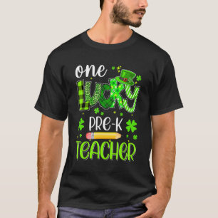 One Lucky Pre K Teacher Pencil Shamrock St Patrick T-Shirt