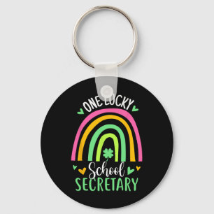 One Lucky School Secretary Rainbow Shamrock St Pat Keychain