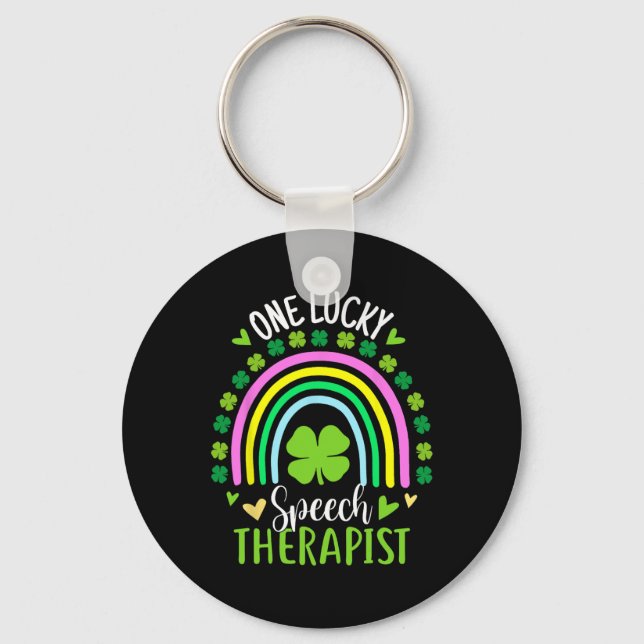 One Lucky Speech Therapist Rainbow St Patricks Day Keychain (Front)
