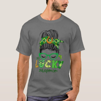 One Lucky Stepmom Messy Bun St Patrick's Day T-Shirt