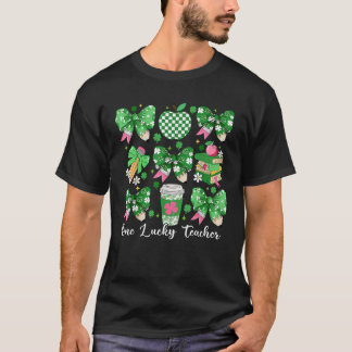 One Lucky Teacher Coquette Bow St Patrick s Day Pe T-Shirt