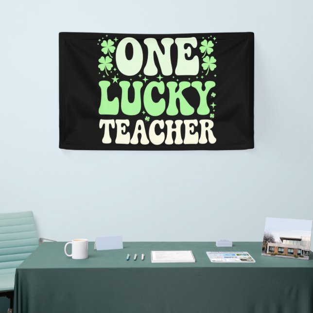 One Lucky Teacher Groovy Retro Teacher St Patricks Banner (Tradeshow)
