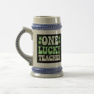 One Lucky Teacher Groovy Retro Teacher St Patricks Beer Stein