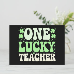 One Lucky Teacher Groovy Retro Teacher St Patricks Invitation