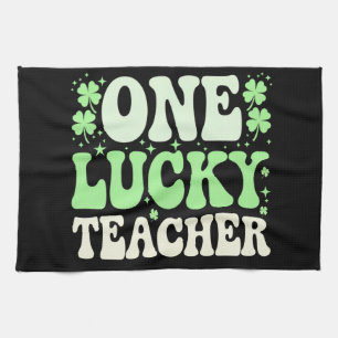 One Lucky Teacher Groovy Retro Teacher St Patricks Kitchen Towel