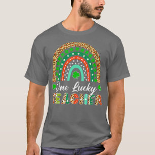 One Lucky Teacher Shamrock Rainbow Leopard St T-Shirt