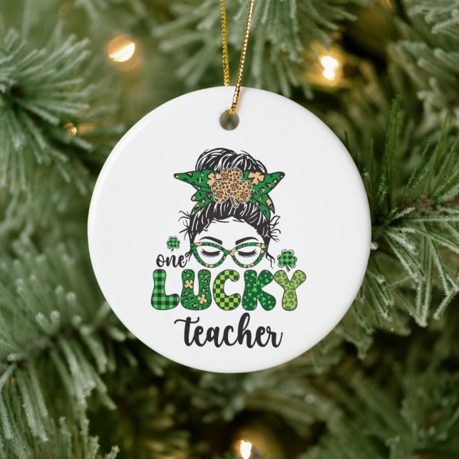One Lucky Teacher - St. Patrick's Day  Ceramic Ornament (Tree)