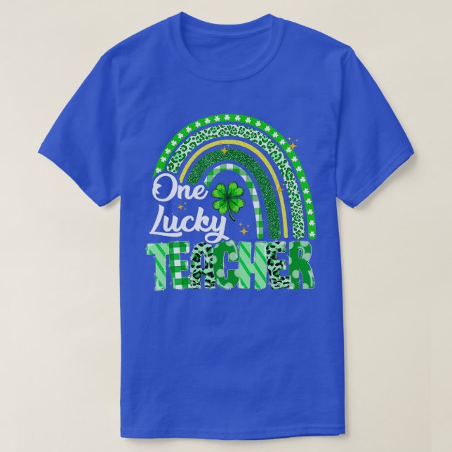 One Lucky Teacher St Patrick's Day Rainbow Leopard T-Shirt (Design Front)