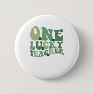One Lucky Teacher St Patricks Day Retro Groovy 2 Inch Round Button