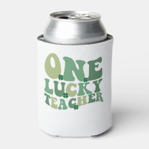 One Lucky Teacher St Patricks Day Retro Groovy Can Cooler