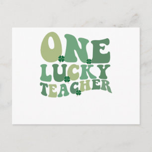One Lucky Teacher St Patricks Day Retro Groovy Postcard