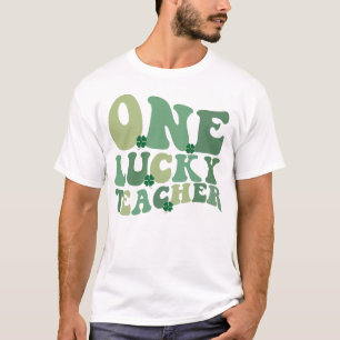 One Lucky Teacher St Patricks Day Retro Groovy T-Shirt