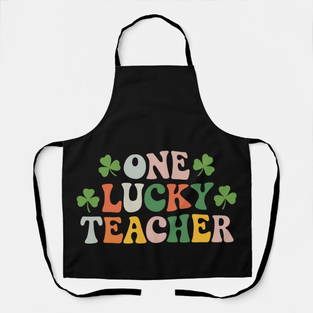 One Lucky Teacher Teaching Retro St Patrick's Day Apron (Front)
