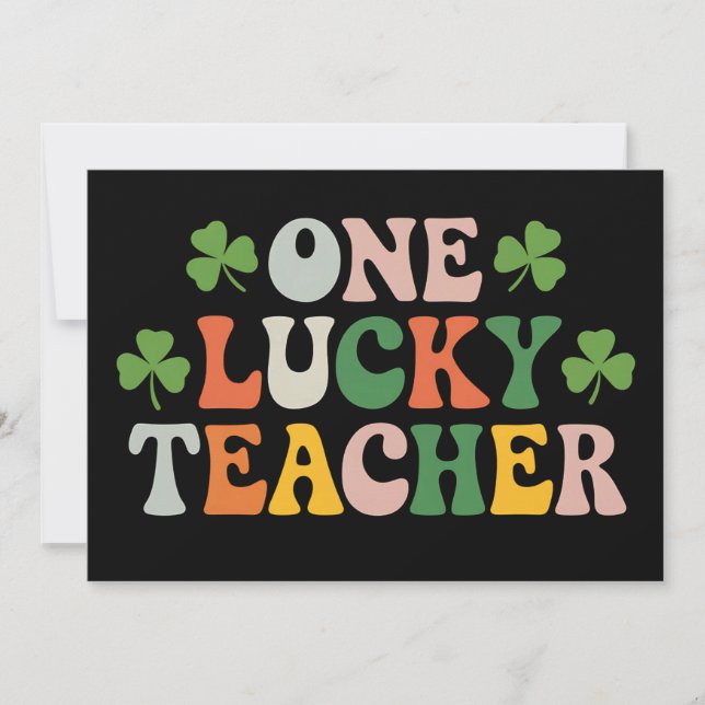 One Lucky Teacher Teaching Retro St Patrick's Day Invitation (Front)