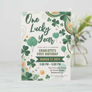 One Lucky Year St Patrick's Day 1st Birthday Invitation