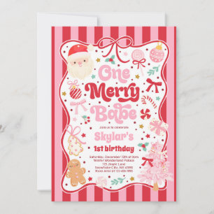 One Merry Babe Christmas Coquette Bow 1st Birthday Invitation