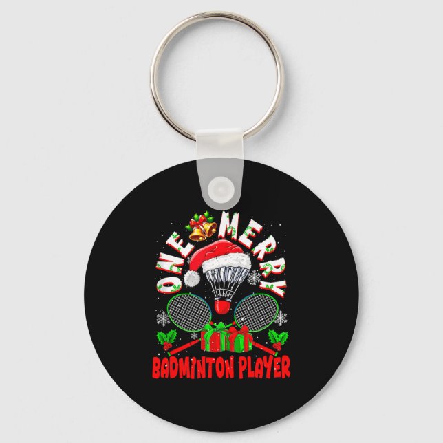One Merry Badminton Player Christmas Team Matching Keychain (Front)