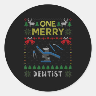 One Merry Dentist Dental Doctor Ugly Christmas Swe Classic Round Sticker