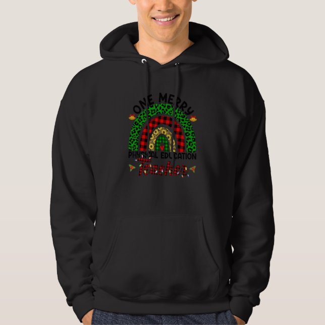 One Merry Physical Education Teacher Leopard Rainb Hoodie (Front)
