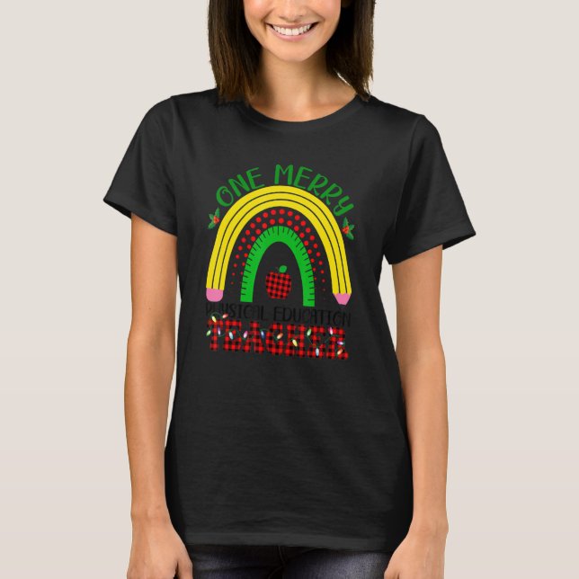 One Merry Physical Education Teacher Rainbow Leopa T-Shirt (Front)