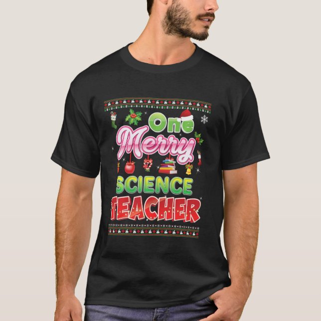 One Merry Science Teacher Christmas Sweater Ugly M (Front)