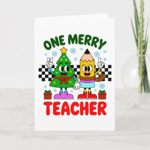 One Merry Teacher Christmas Tree Pencil Xmas Vibes Card