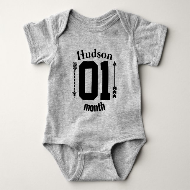 One Month Arrows Baby Boy Personalized Bodysuit (Front)