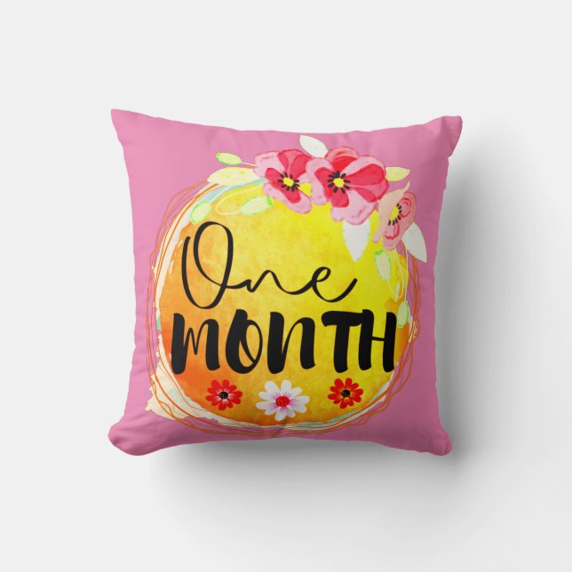 One-Month-Old Baby Milestone Label Throw Pillow (Front)