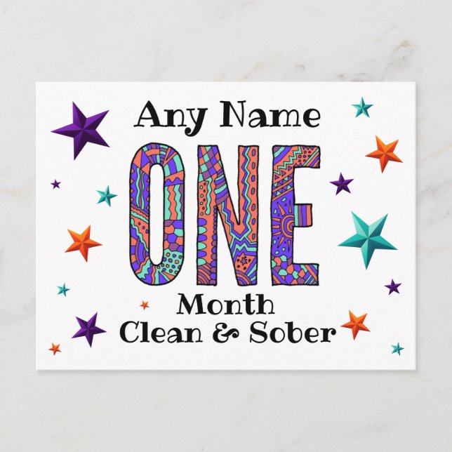 One Month or Year sobriety card personalized name (Front)