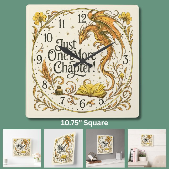 One More Chapter, Brown Dragon, for Readers Writer Square Wall Clock (Creator Uploaded)
