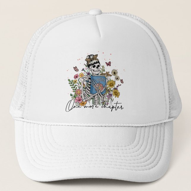 One More Chapter Floral Skeleton Trucker Hat (Front)