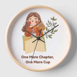 One More Chapter, One More Cup | Cozy Book Lover Clock