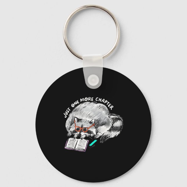 One more chapter raccoon reading funny book lover  keychain (Front)