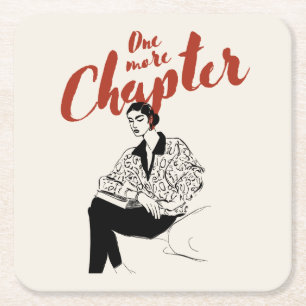 One More Chapter Red Script l Book Lovers & Reader Square Paper Coaster