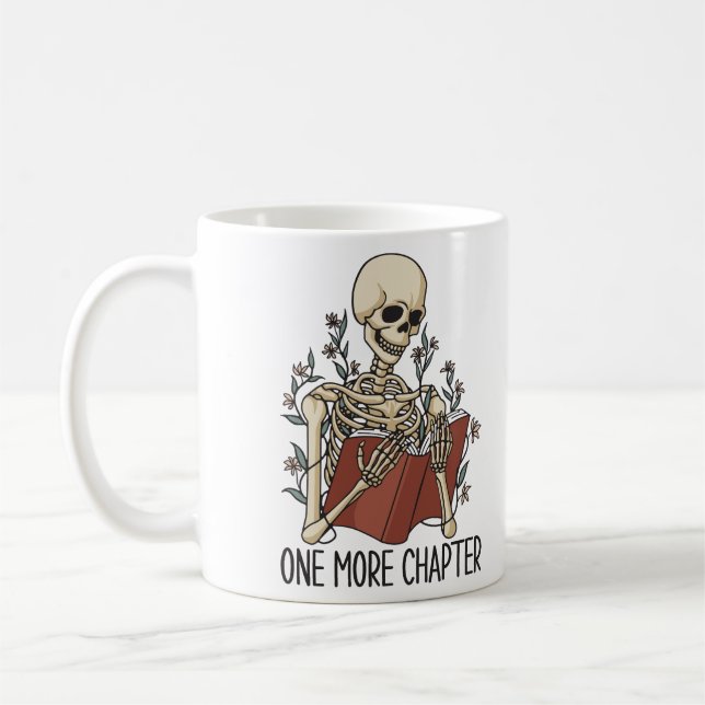 One More Chapter Skeleton Reading Book Coffee Mug (Left)