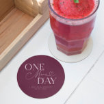 One More Day Wedding Rehearsal Cranberry Round Paper Coaster<br><div class="desc">Minimalist wedding rehearsal dinner coaster featuring typography text that says "one more day." The background is cranberry.</div>