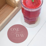 One More Day Wedding Rehearsal Dusty Pink Round Paper Coaster<br><div class="desc">Minimalist wedding rehearsal dinner coaster featuring typography text that says "one more day." The background is dusty pink.</div>