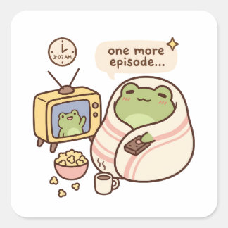 One More Episode Frog Sticker, Water Bottle Gift Square Sticker