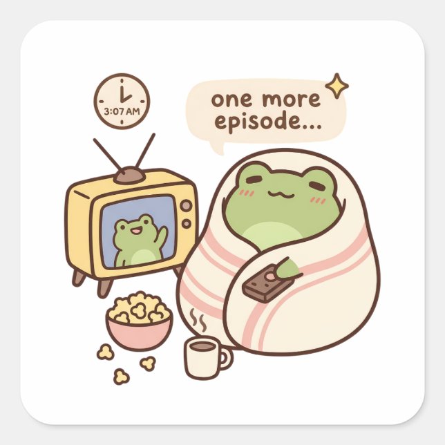 One More Episode Frog Sticker, Water Bottle Gift Square Sticker (Front)