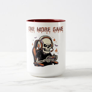 One More Game Funny Halloween Gamer Skeleton Two-Tone Coffee Mug