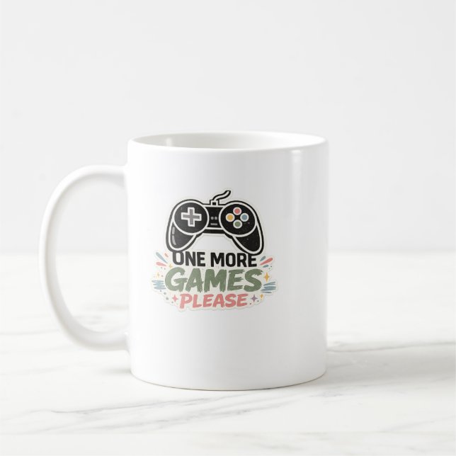 One More Games Please Funny Gamer Controller Coffee Mug (Left)
