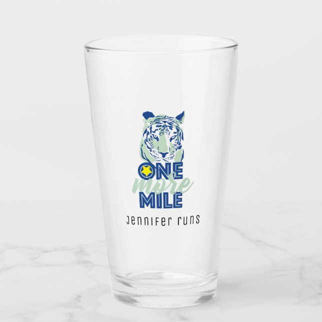 One More Mile Motivational Blue Tiger Beer Glass (Front)